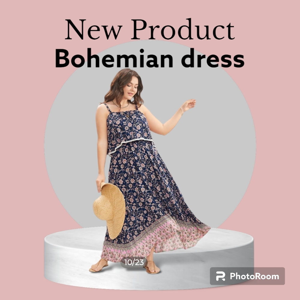 🛑Bandana Print Spaghetti Strap Pocket Ruffles Asymmetrical Hem Maxi Dress 14/16